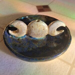 Ceramic Incense Holder Dish Moon Blue White Unique Gift Handmade